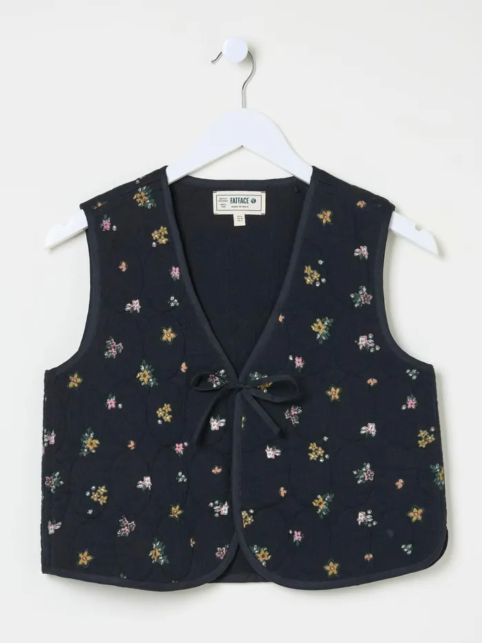 Women Coats and Jackets Fat Face Quinn Black Ditsy Paisley Quilted Waistcoat