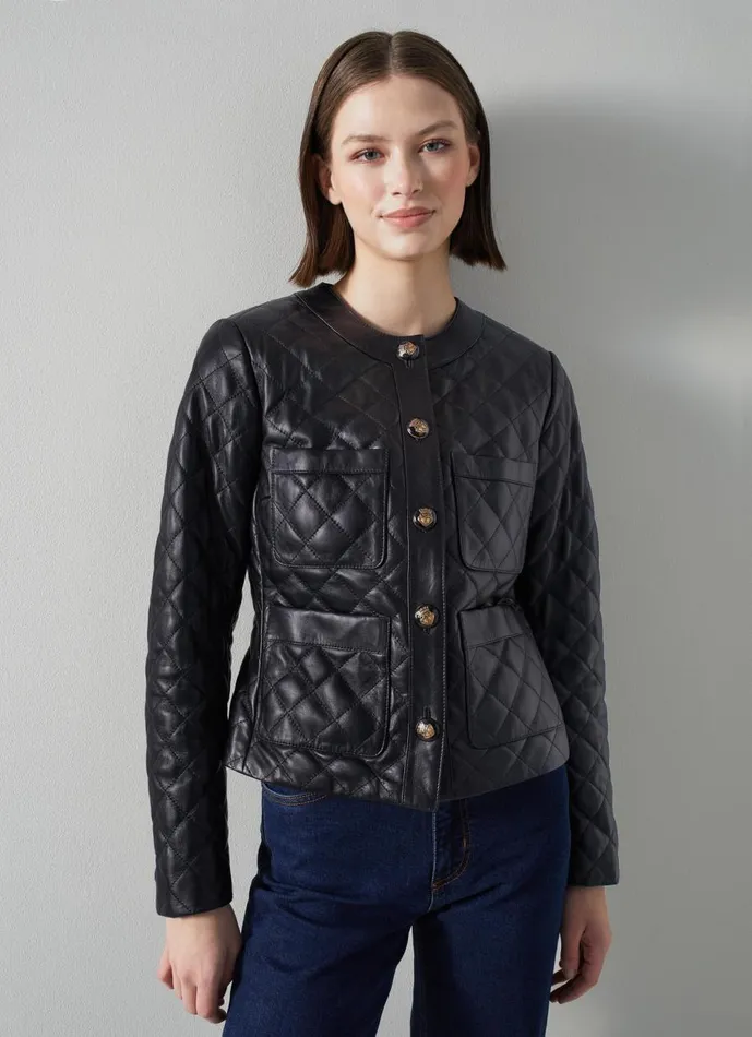 Women Coats and Jackets LKBennett Albany Black Quilted Leather Jacket Black Women Coats and Jackets LKBennett Albany Black Quilted Leather Jacket Black