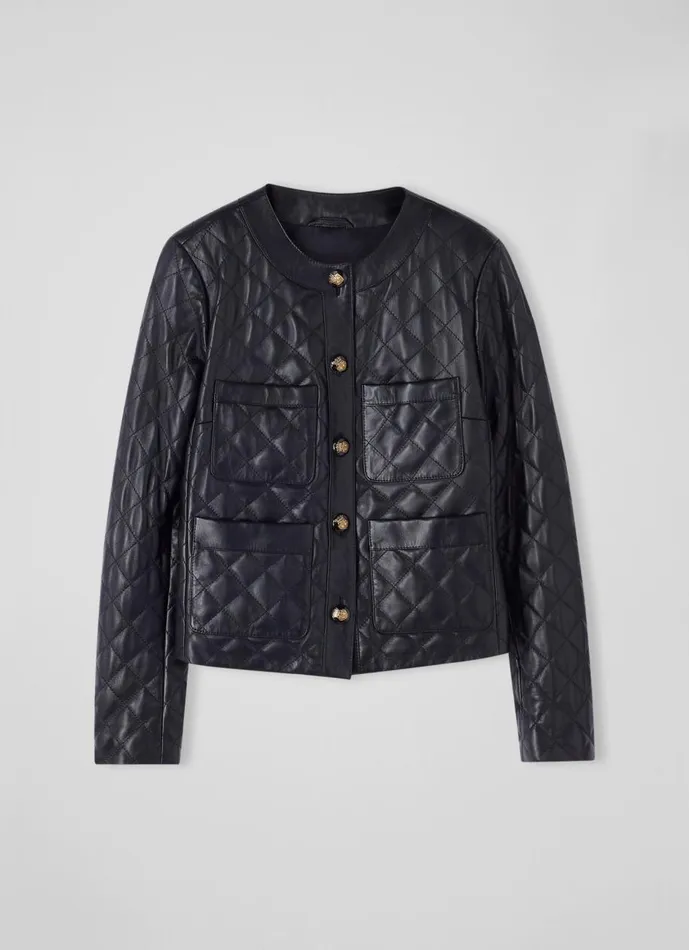 Women Coats and Jackets LKBennett Albany Black Quilted Leather Jacket Black Women Coats and Jackets LKBennett Albany Black Quilted Leather Jacket Black