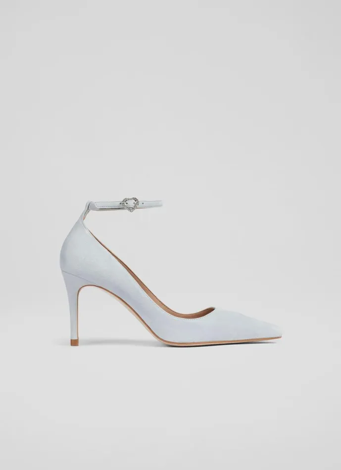Women Court Shoes LKBennett Catelyn Aqua Suede Ankle Strap Closed Court Aqua