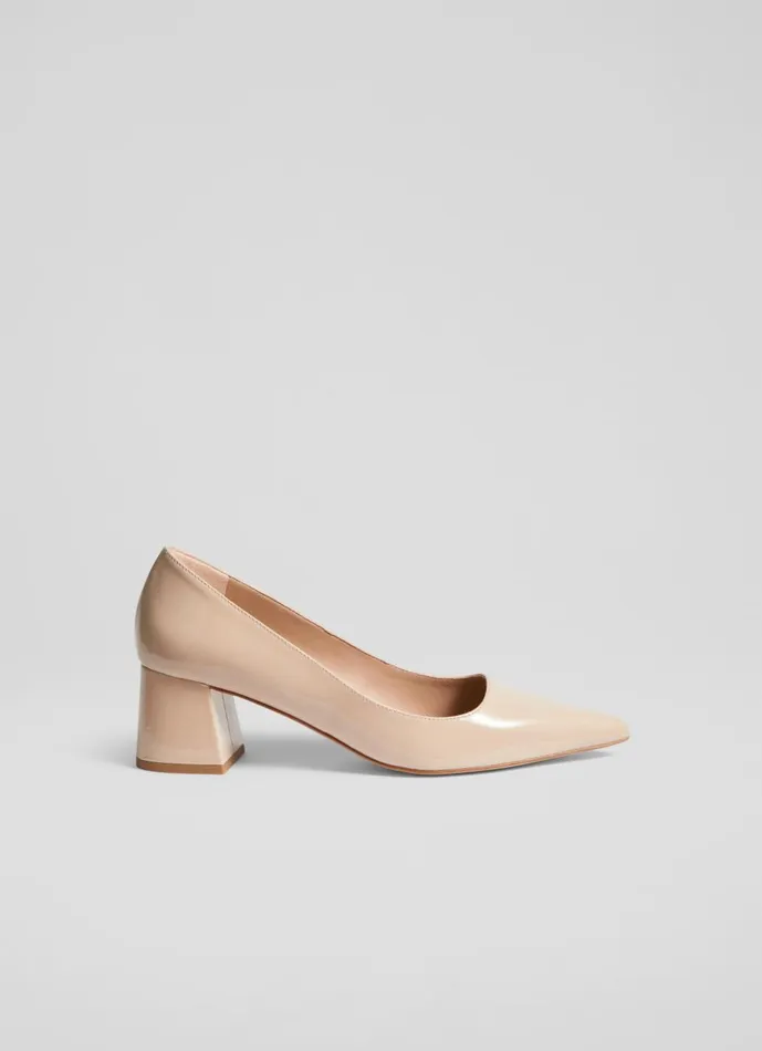 Women Court Shoes LKBennett Sloane Beige Patent Leather Block Heel Courts Trench Women Court Shoes LKBennett Sloane Beige Patent Leather Block Heel Courts Trench