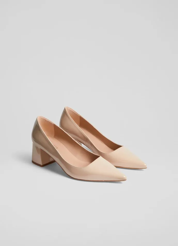 Women Court Shoes LKBennett Sloane Beige Patent Leather Block Heel Courts Trench Women Court Shoes LKBennett Sloane Beige Patent Leather Block Heel Courts Trench