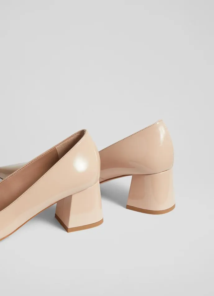 Women Court Shoes LKBennett Sloane Beige Patent Leather Block Heel Courts Trench Women Court Shoes LKBennett Sloane Beige Patent Leather Block Heel Courts Trench