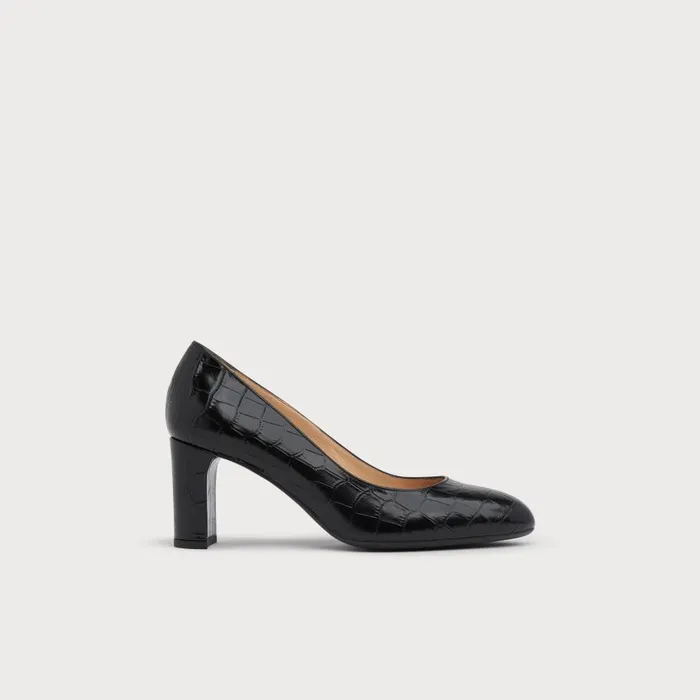 Women Court Shoes LKBennett Winola Black Croc Effect Courts Black