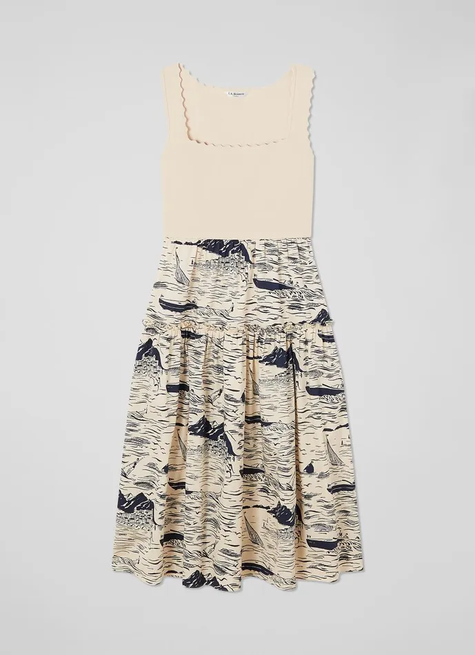 Women Dresses LKBennett Crosby Organic CottonBlend Riviera Print Dress Navy Cream Women Dresses LKBennett Crosby Organic CottonBlend Riviera Print Dress Navy Cream