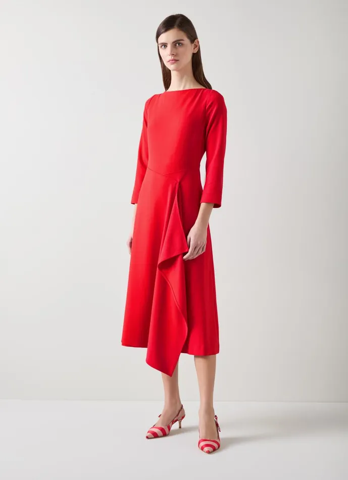 Women Dresses LKBennett Lena Red Crepe Fit And Flare Dress Aurora Red Women Dresses LKBennett Lena Red Crepe Fit And Flare Dress Aurora Red
