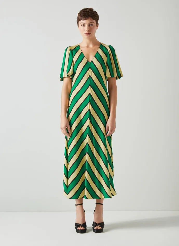 Women Dresses LKBennett Meerim Green And Yellow Chevron Stripe Midi Dress Multi Women Dresses LKBennett Meerim Green And Yellow Chevron Stripe Midi Dress Multi