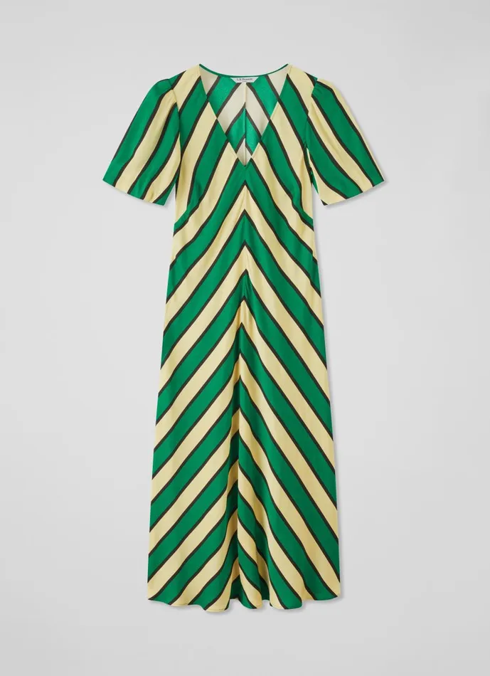 Women Dresses LKBennett Meerim Green And Yellow Chevron Stripe Midi Dress Multi Women Dresses LKBennett Meerim Green And Yellow Chevron Stripe Midi Dress Multi