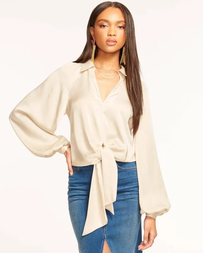 Women Emily Puff Sleeve Top Bone Ramy Brook Tops