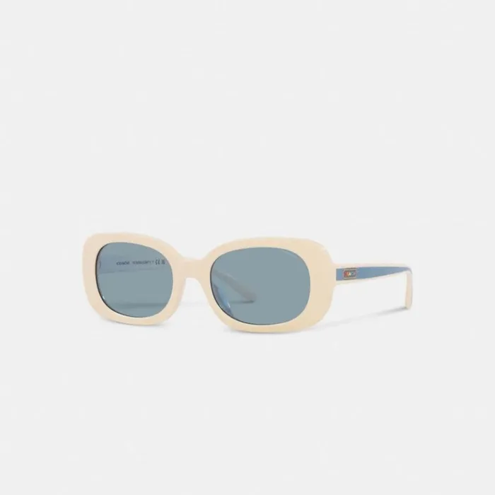 Women Eyewear Coach Badge Rounded Square Sunglasses Whiteblue Stripe