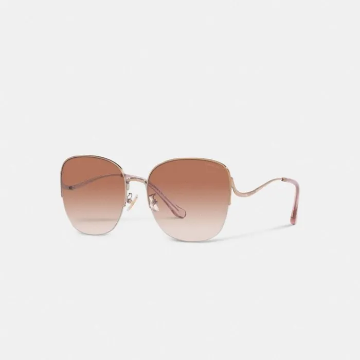 Women Eyewear Coach Metal Rounded Sunglasses Shiny Rose Gold
