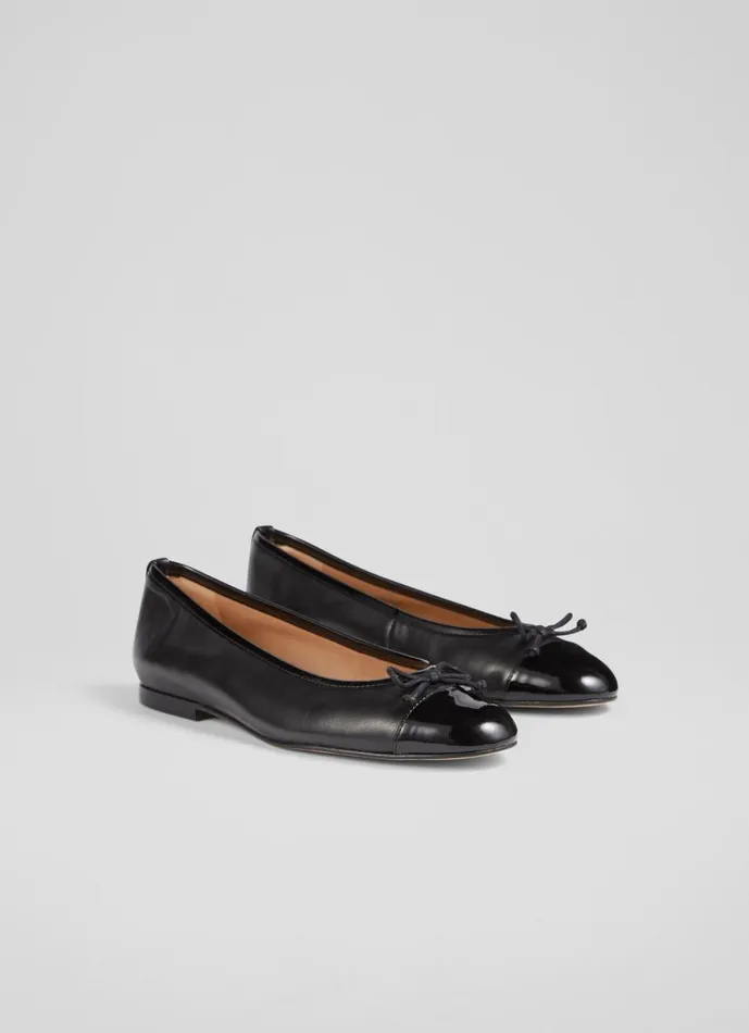 Women Flats LKBennett Kara Black Leather And Patent Toe Cap Ballet Flats Black Women Flats LKBennett Kara Black Leather And Patent Toe Cap Ballet Flats Black