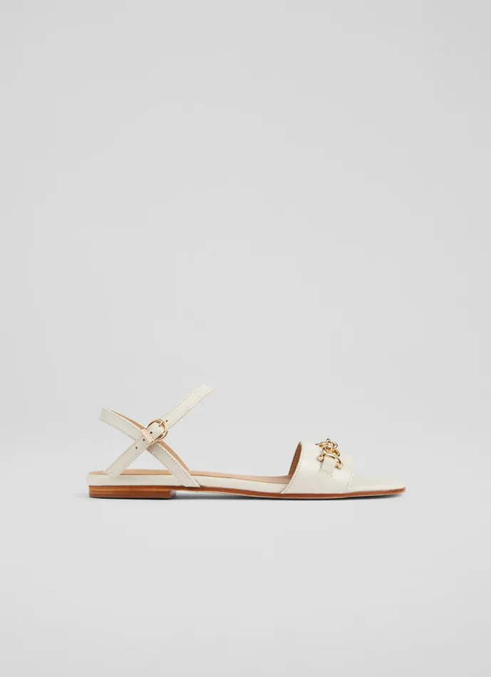Women Flats LKBennett Kelly Cream Leather SnaffleDetail Flat Sandals Ecru
