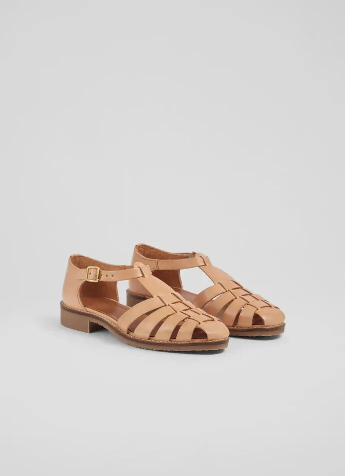 Women Flats LKBennett Lidia Tan Vegetable Dyed Leather Flat Sandals Biscuit Women Flats LKBennett Lidia Tan Vegetable Dyed Leather Flat Sandals Biscuit