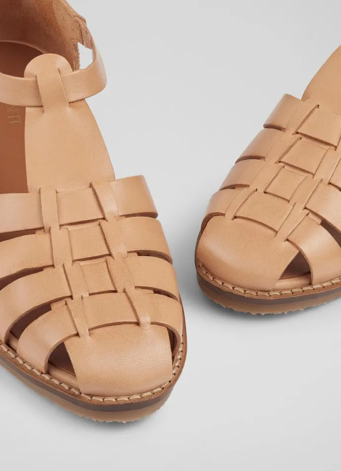Women Flats LKBennett Lidia Tan Vegetable Dyed Leather Flat Sandals Biscuit Women Flats LKBennett Lidia Tan Vegetable Dyed Leather Flat Sandals Biscuit