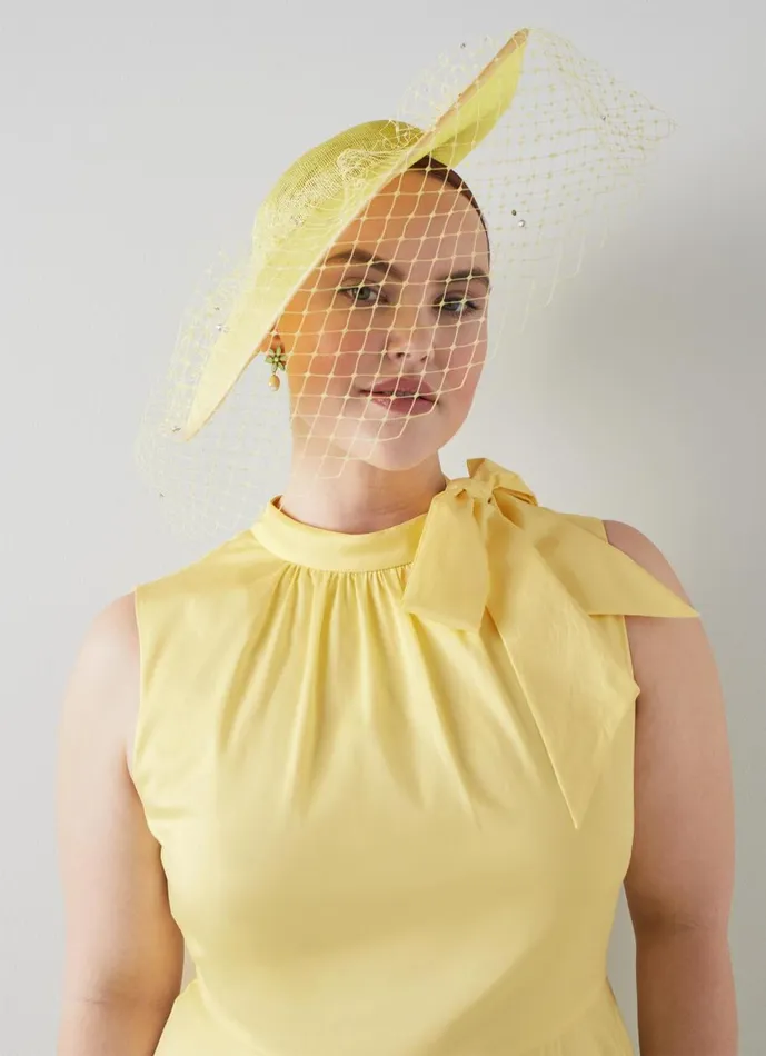 Women Hats and Fascinators LKBennett Annalise Lemon Mesh Wide Brim Fascinator Women Hats and Fascinators LKBennett Annalise Lemon Mesh Wide Brim Fascinator