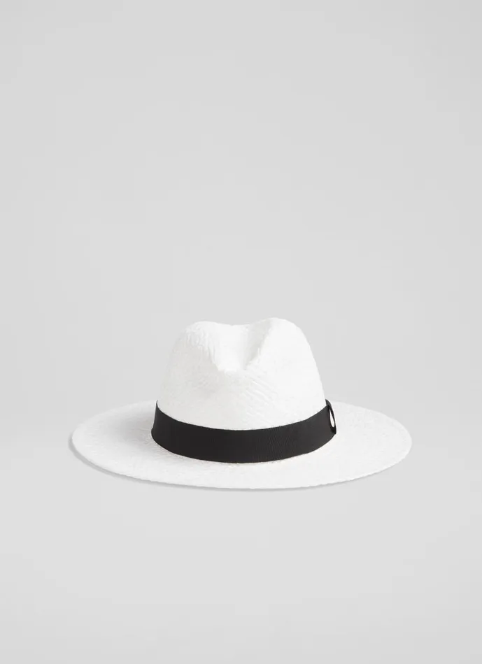 Women Hats and Fascinators LKBennett Cecilia White Raffia Trilby Hat