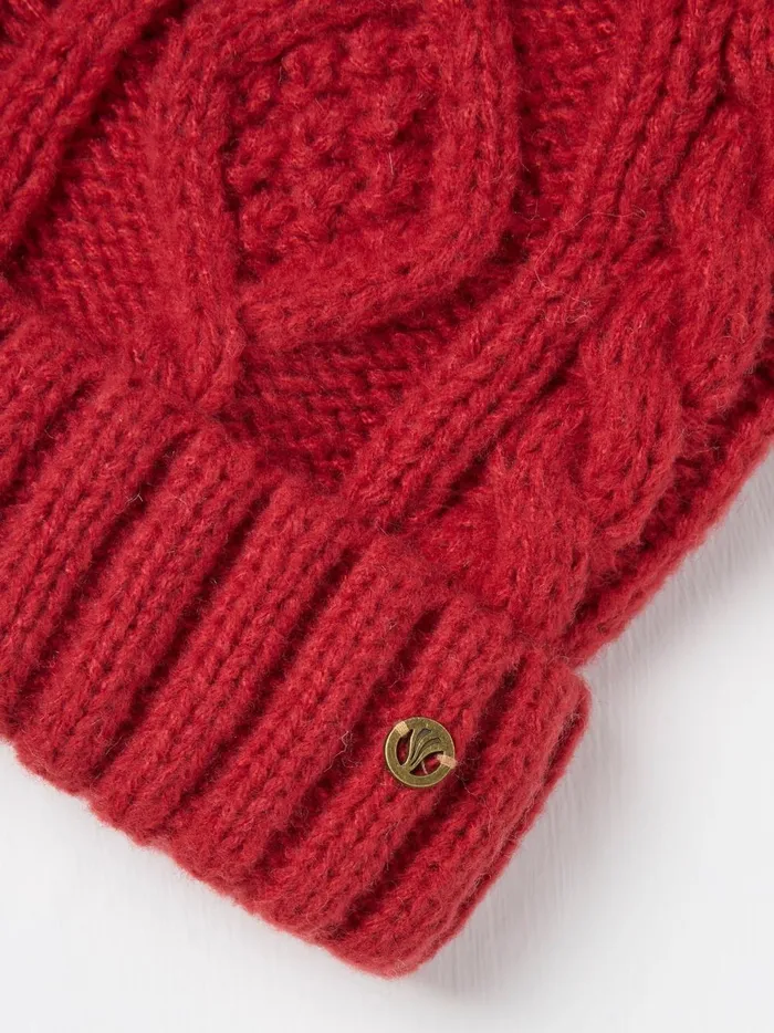 Women Hats Fat Face Red Billie Cable Bobble Beanie Women Hats Fat Face Red Billie Cable Bobble Beanie