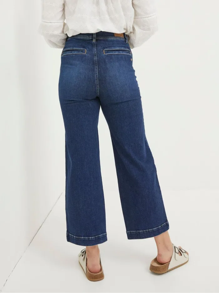 Women Jeans Fat Face Keswick Blue Wide Leg Crop Jeans