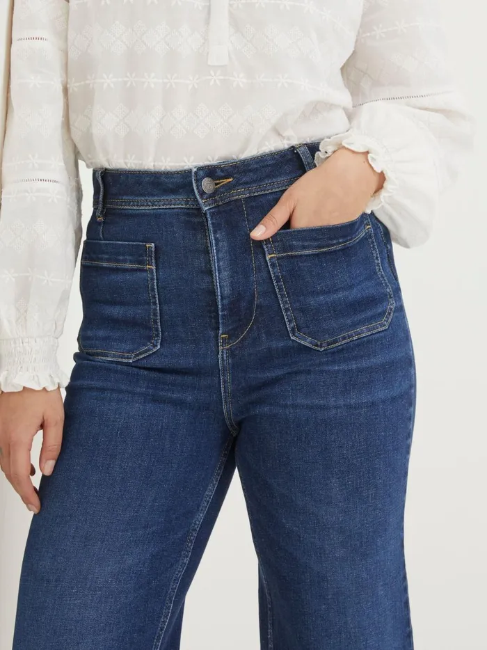 Women Jeans Fat Face Keswick Blue Wide Leg Crop Jeans