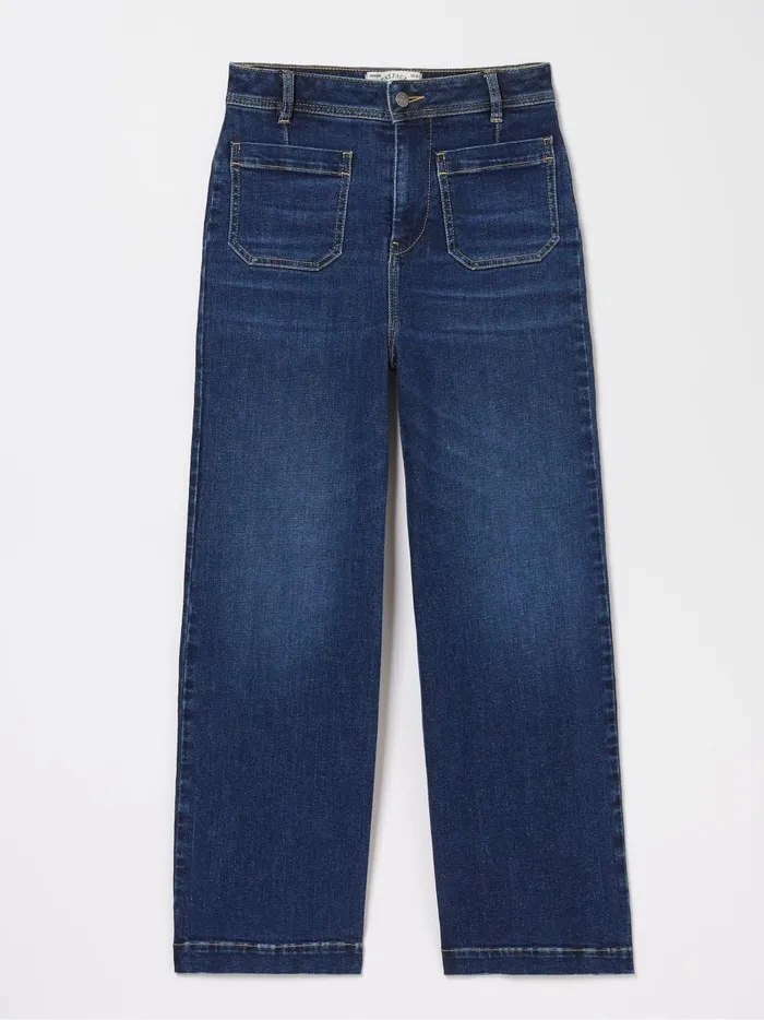 Women Jeans Fat Face Keswick Blue Wide Leg Crop Jeans
