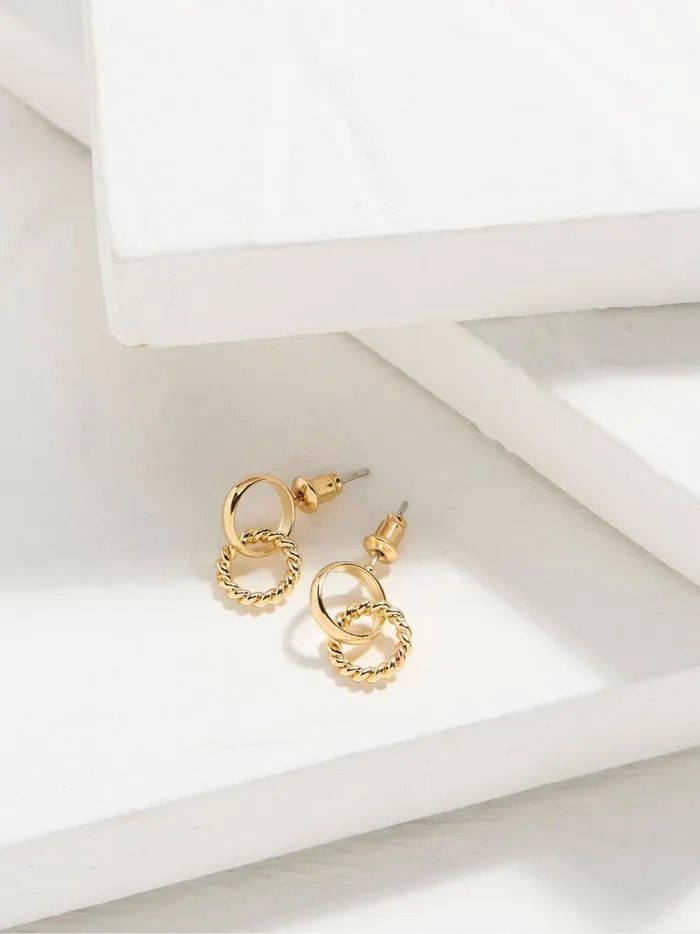 Women Jewellery Fat Face Gold Tone Chain Drop Earrings
