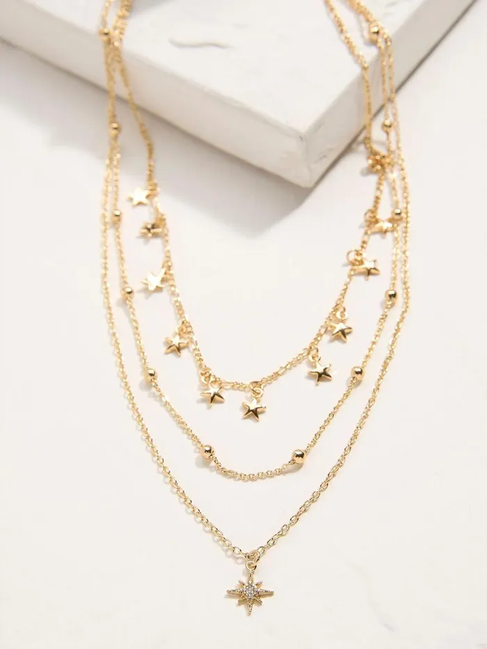 Women Jewellery Fat Face Gold Tone Multi Star Necklace