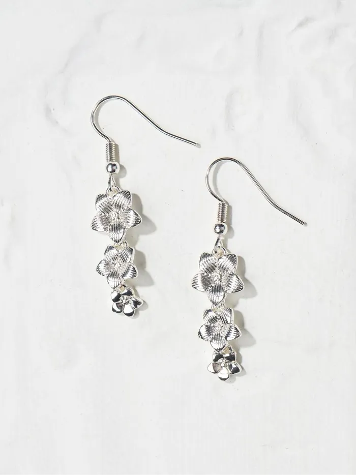 Women Jewellery Fat Face Silver Tone Trio Flower Earring