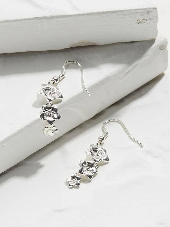 Women Jewellery Fat Face Silver Tone Trio Flower Earring