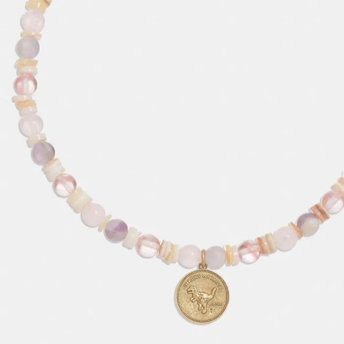Women Jewelry Coach Rexy Coin Beaded Choker Necklace Goldpink Multi