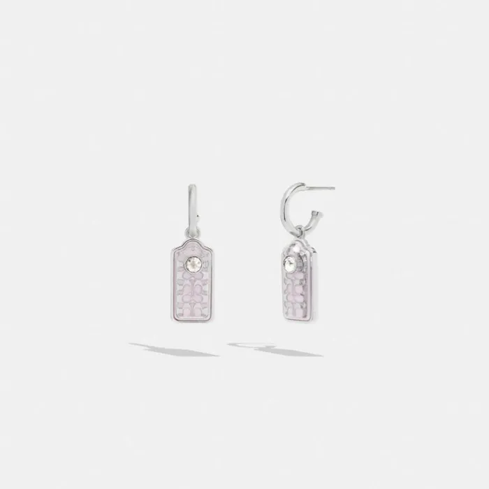 Women Jewelry Coach Signature Hangtag Huggie Earrings Silverlilac