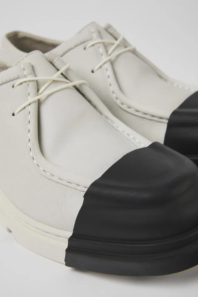 Women Junction White Nondyed Leather Shoes Camper Flat Shoes