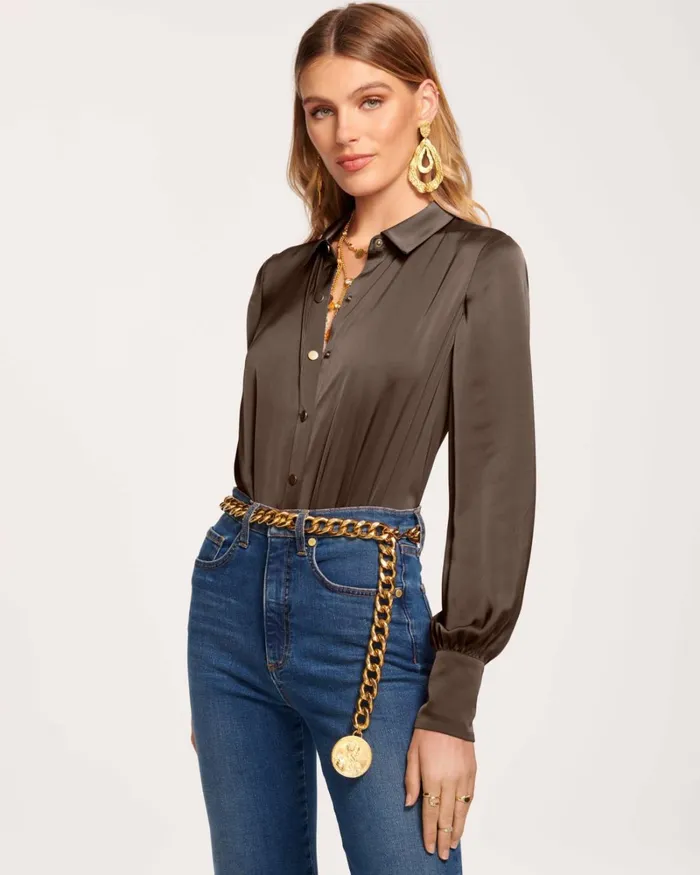 Women Kayla Button Up Bodysuit Ivory Ramy Brook Tops