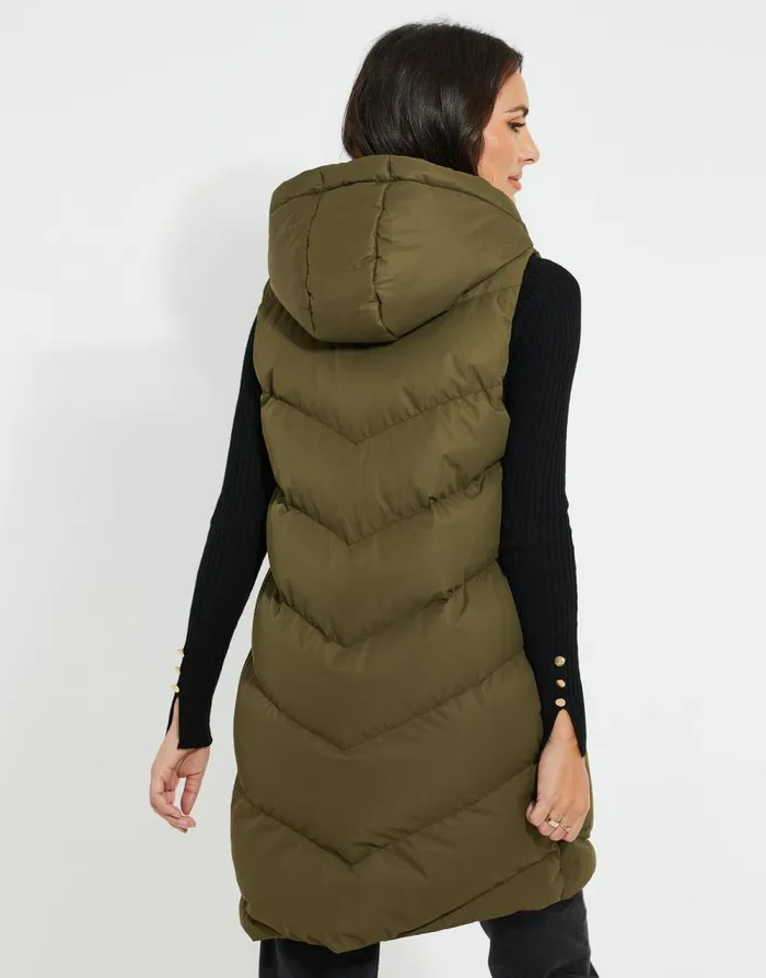 Women Khaki Longline Padded Gilet Threadbare Jackets Women Khaki Longline Padded Gilet Threadbare Jackets