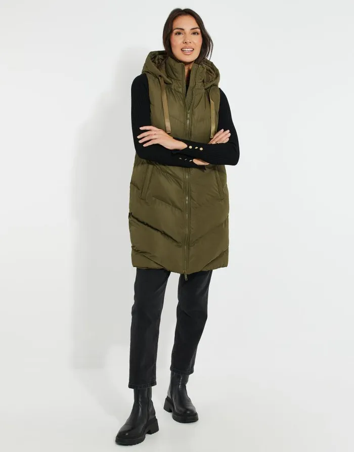 Women Khaki Longline Padded Gilet Threadbare Jackets Women Khaki Longline Padded Gilet Threadbare Jackets