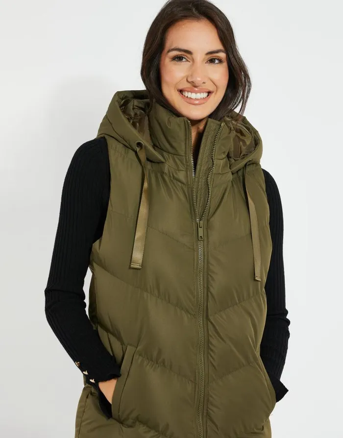 Women Khaki Longline Padded Gilet Threadbare Jackets Women Khaki Longline Padded Gilet Threadbare Jackets