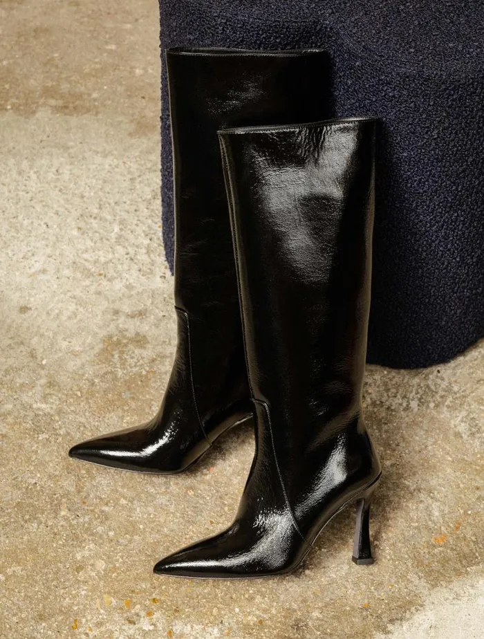 Women Knee High Boots Bobbies Clarisse Black Vinyl
