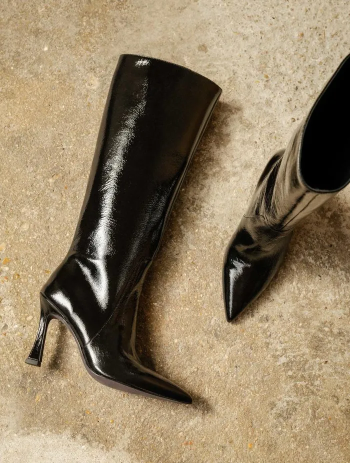 Women Knee High Boots Bobbies Clarisse Black Vinyl