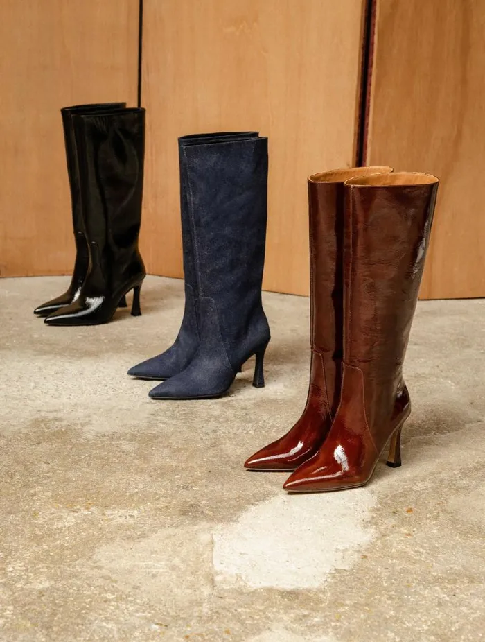 Women Knee High Boots Bobbies Clarisse Black Vinyl