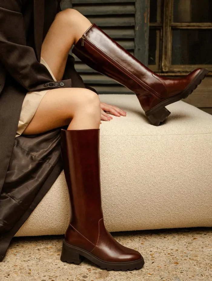 Women Knee High Boots Bobbies Enora Turkish Coffee