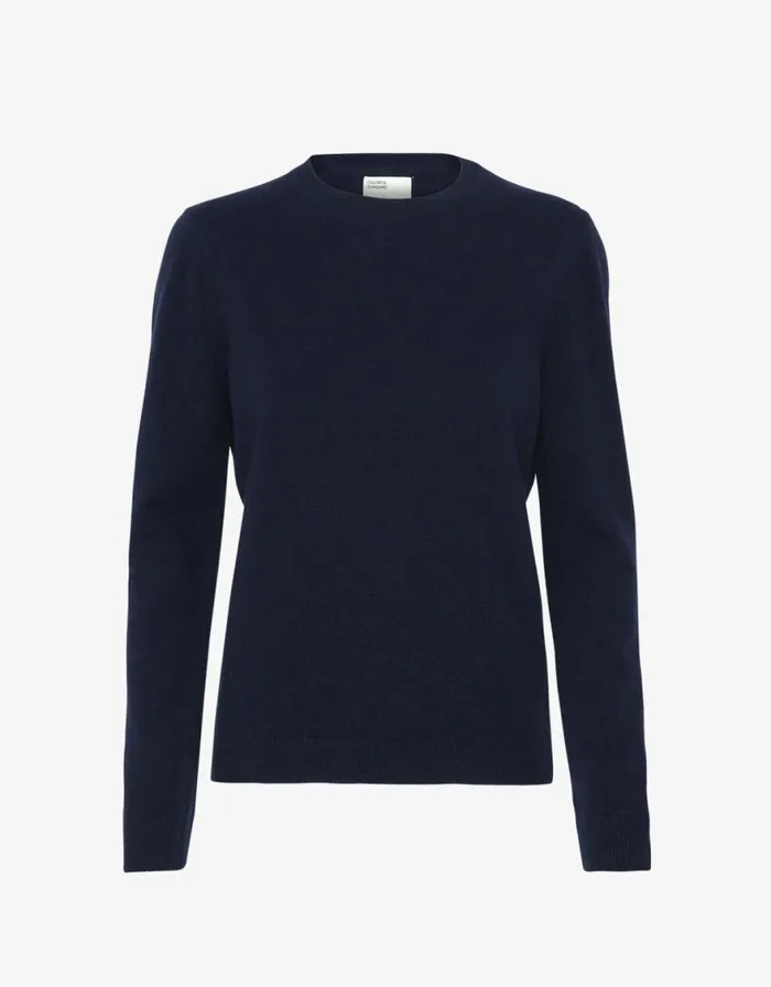 Women Knit Sweaters Colorful Standard Women Light Merino Wool Crew Navy Blue