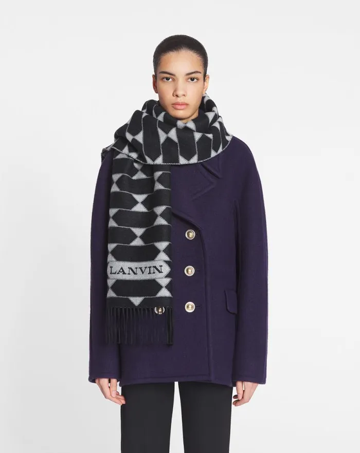 Women Lanvin Silks and Scarves Twotone Wool Scarf Blackwhite