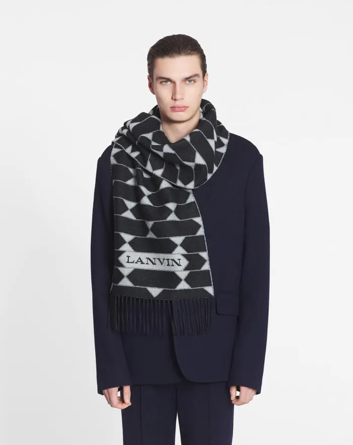Women Lanvin Silks and Scarves Twotone Wool Scarf Blackwhite