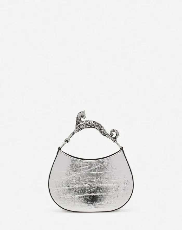 Women Lanvin Tote Bags and Top Handle Bags Hobo Cat Bag In Metallic Leather Silver Women Lanvin Tote Bags and Top Handle Bags Hobo Cat Bag In Metallic Leather Silver