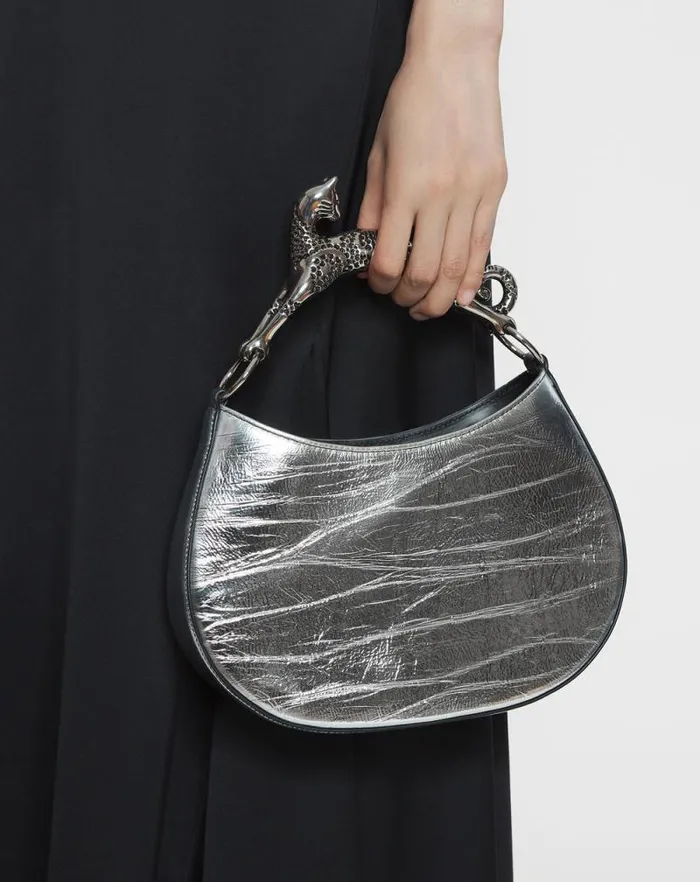 Women Lanvin Tote Bags and Top Handle Bags Hobo Cat Bag In Metallic Leather Silver Women Lanvin Tote Bags and Top Handle Bags Hobo Cat Bag In Metallic Leather Silver
