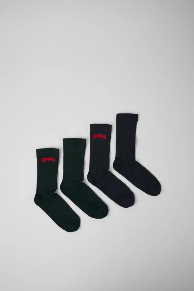 Women Long Sock Pack 2 Pairs Gray And Blue Merino Wool Socks Camper Socks