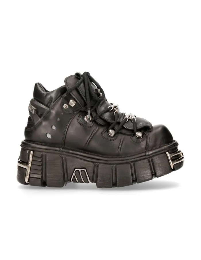 WomenMen Ankle Boot Black Tower With Laces M106S1 New Rock Booties WomenMen Ankle Boot Black Tower With Laces M106S1 New Rock Booties