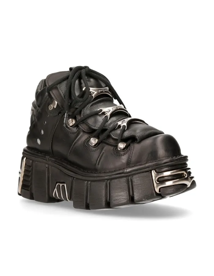 WomenMen Ankle Boot Black Tower With Laces M106S1 New Rock Booties WomenMen Ankle Boot Black Tower With Laces M106S1 New Rock Booties