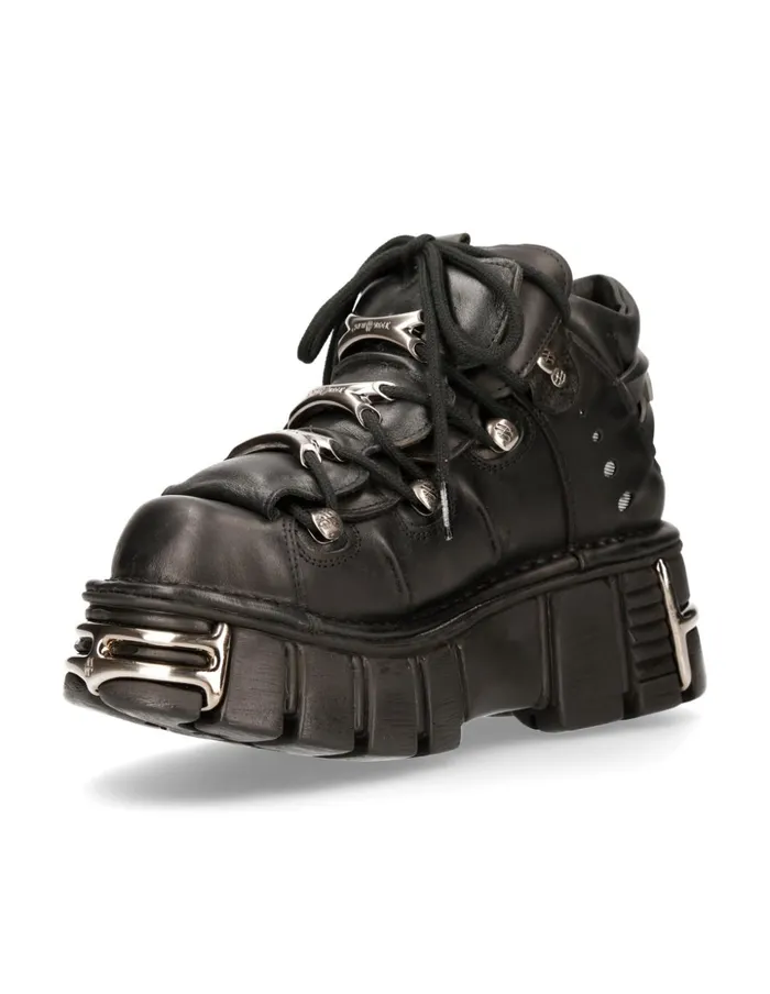 WomenMen Ankle Boot Black Tower With Laces M106S1 New Rock Booties WomenMen Ankle Boot Black Tower With Laces M106S1 New Rock Booties