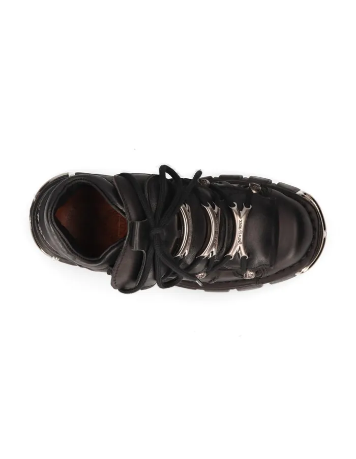 WomenMen Ankle Boot Black Tower With Laces M106S1 New Rock Booties WomenMen Ankle Boot Black Tower With Laces M106S1 New Rock Booties